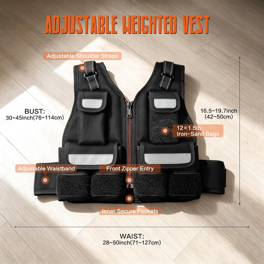 KRYLIX Verstellbare Gewichtsweste 0-8kg mit 12 abnehmbaren Eisensand-Beuteln Atmungsaktive Weste mit