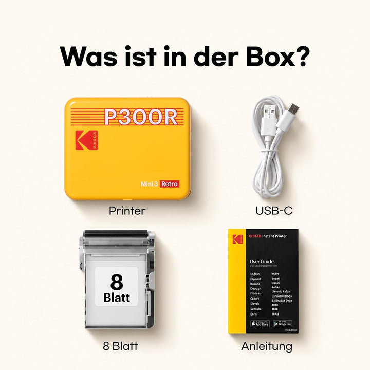 KODAK Mini 3 Retro 4PASS Mobiler Fotodrucker (7,6x7,6cm) - Gelb s gelb, s gelb