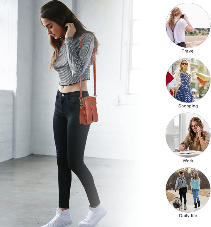 HUA ANGEL UmhäNgetasche Handy Mit GeldböRse Echtleder Leicht Kleine Handtasche Mini Schultertasche B