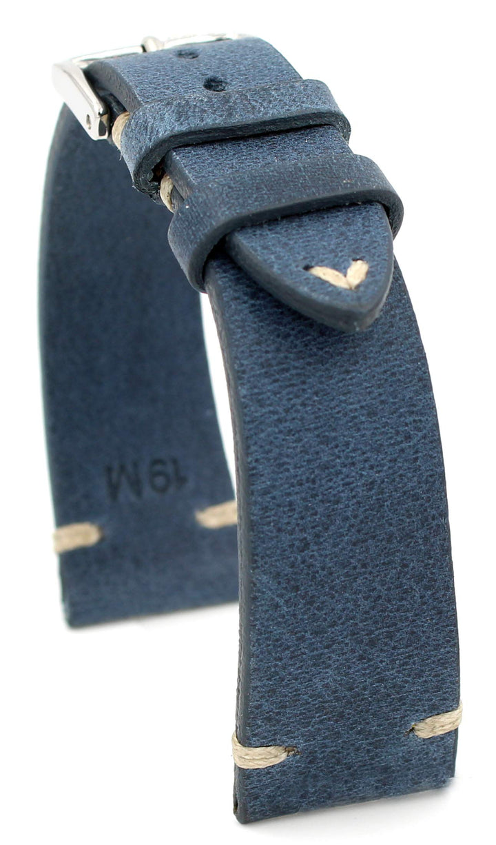 Rios1931 Sagittarius Vintage Rindsleder Uhrenarmband handgemacht in Deutschland 19mm blau