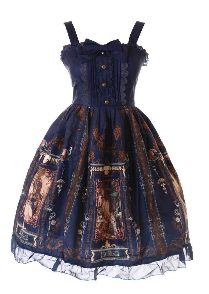 JSK-51-2 Blau Vintage Gemälde Retro Kleid Lolita Cosplay Kawaii Harajuku