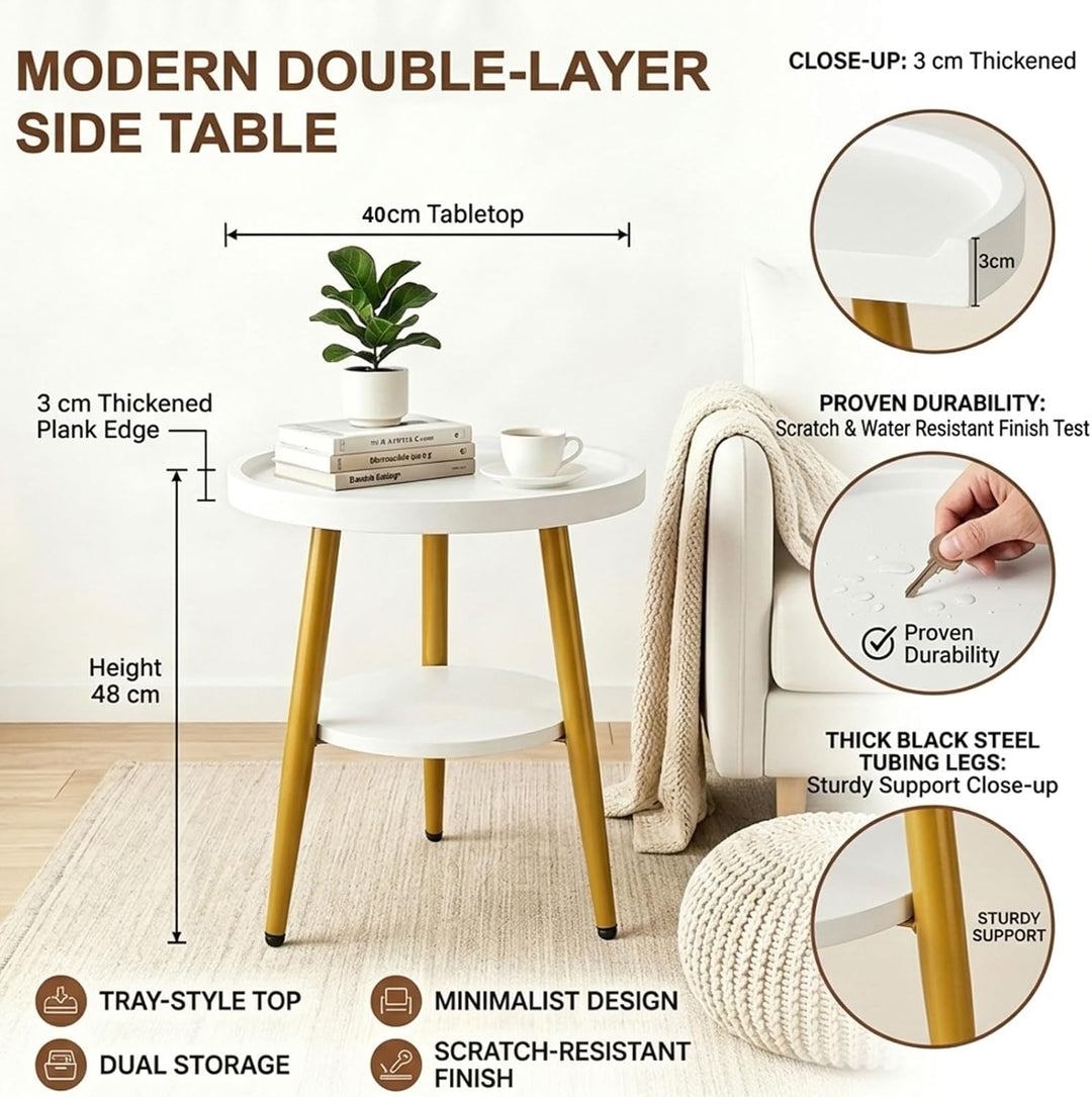 Beistelltisch Rund Holz | Runder Beistelltische Wohnzimmer | Couchtisch Klein mit Unterem Ablage | S