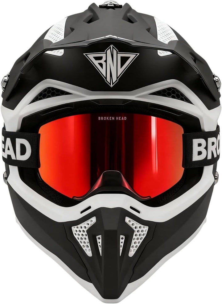 Broken Head Crosshelm BND Stealth - Motocross & Supermoto Helm - Leicht (ca. 1300 g), Brillenträger