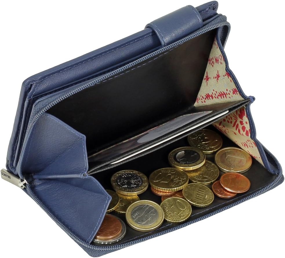 Branco Leder Geldbörse Portemonnaie Damenbörse Damen Lang Geldbeutel Blau, Blau