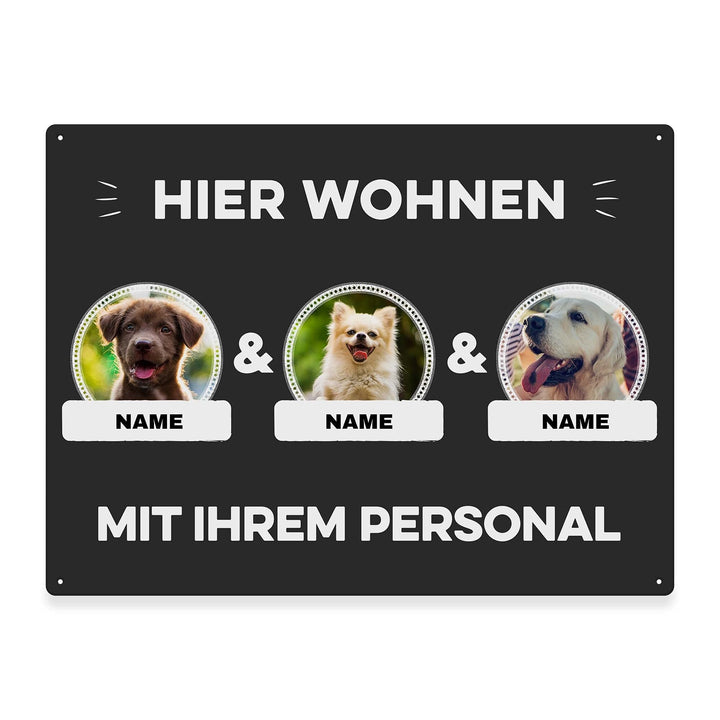 Hunde Schild personalisiert - Hier wohnt mit Personal - Metallschild mit Foto und Name für aussen, w