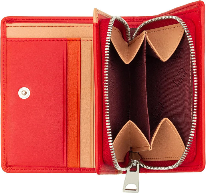 DUDU Kleine Damen-Brieftasche aus farbigem Leder mit Kartenfächern und Münzfach mit Reissverschluss