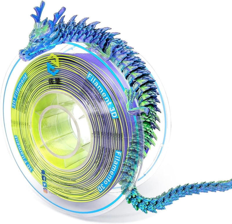 YOUSU Dreifarbiges PLA Filament,3D Drucker Filament 1,75 mm (± 0,03 mm), Seiden Blau/Lila/Gelb Dreif