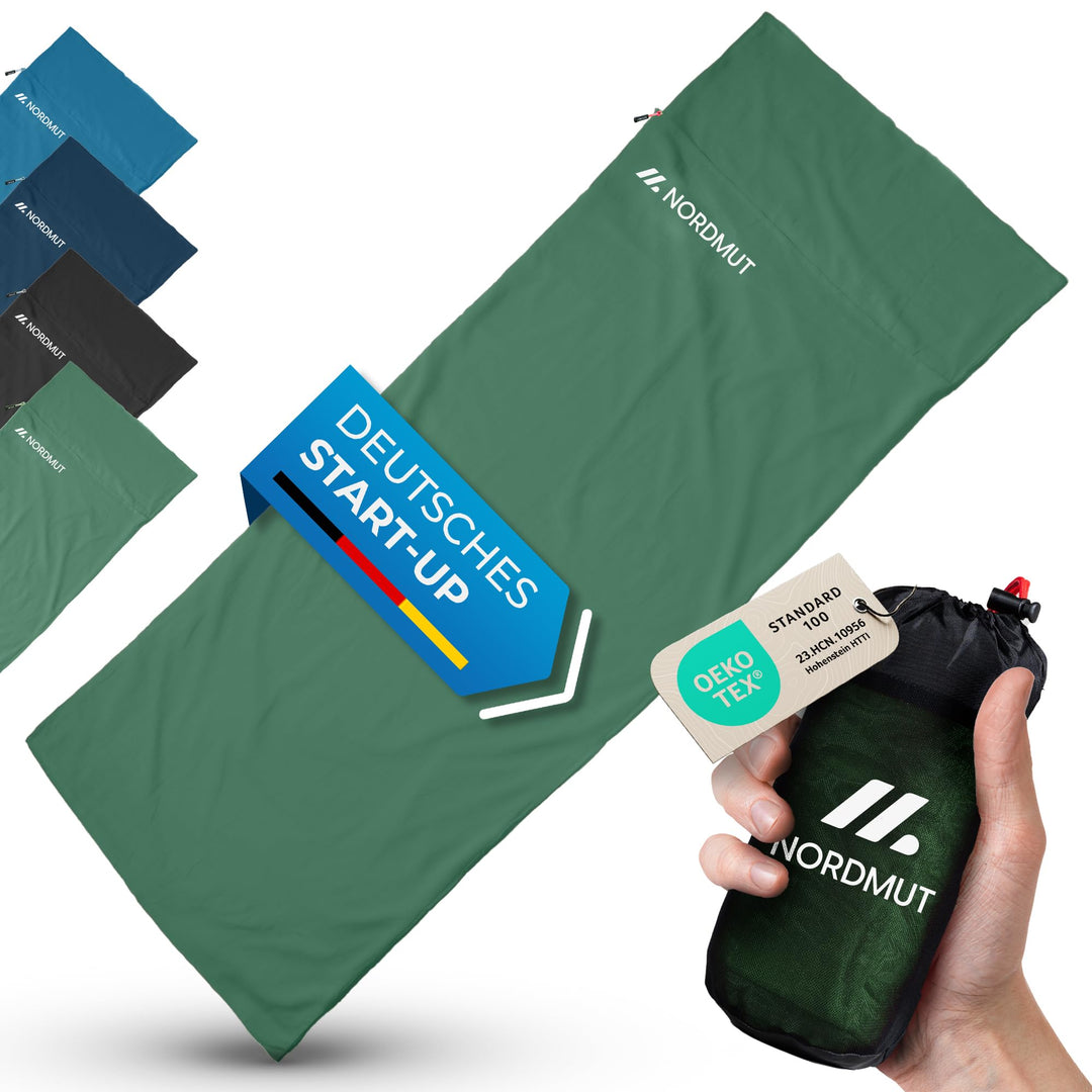 NORDMUT® Hüttenschlafsack Mikrofaser Ultraleicht - Sommerschlafsack Kleines Packmass & Atmungsaktiv