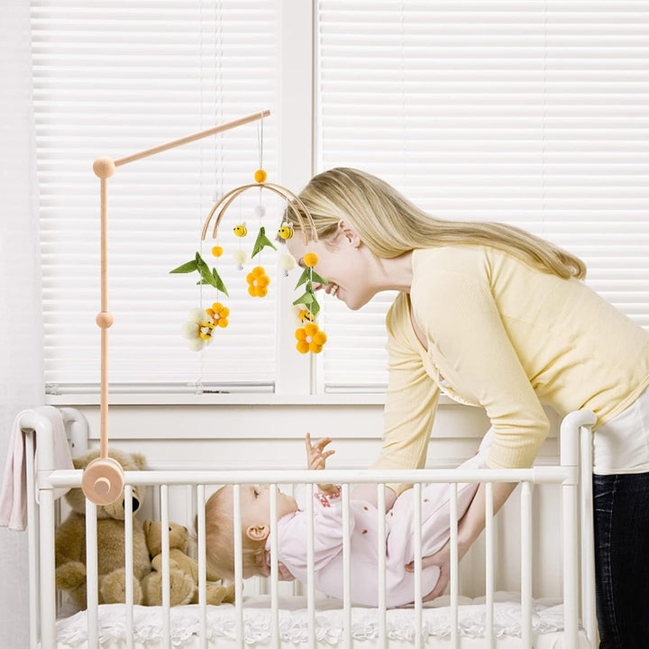 Holz Mobile Halterung für Wickeltisch und Babybett - Dekoration für Babyzimmer mit Aufhängung und Wi
