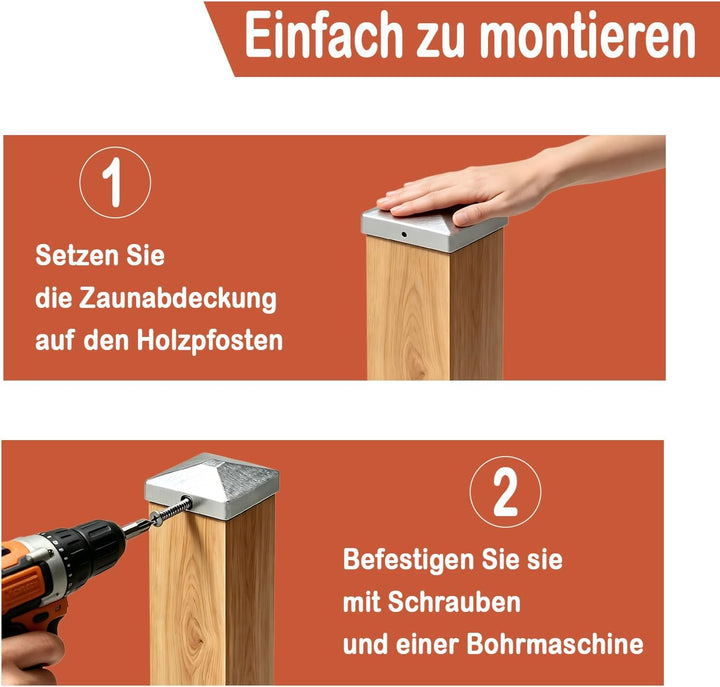 15 Stück Pfostenkappe 7x7cm Zaunpfosten Kappen mit Schrauben | Langlebig Schlagfest Metall Zaunkappe