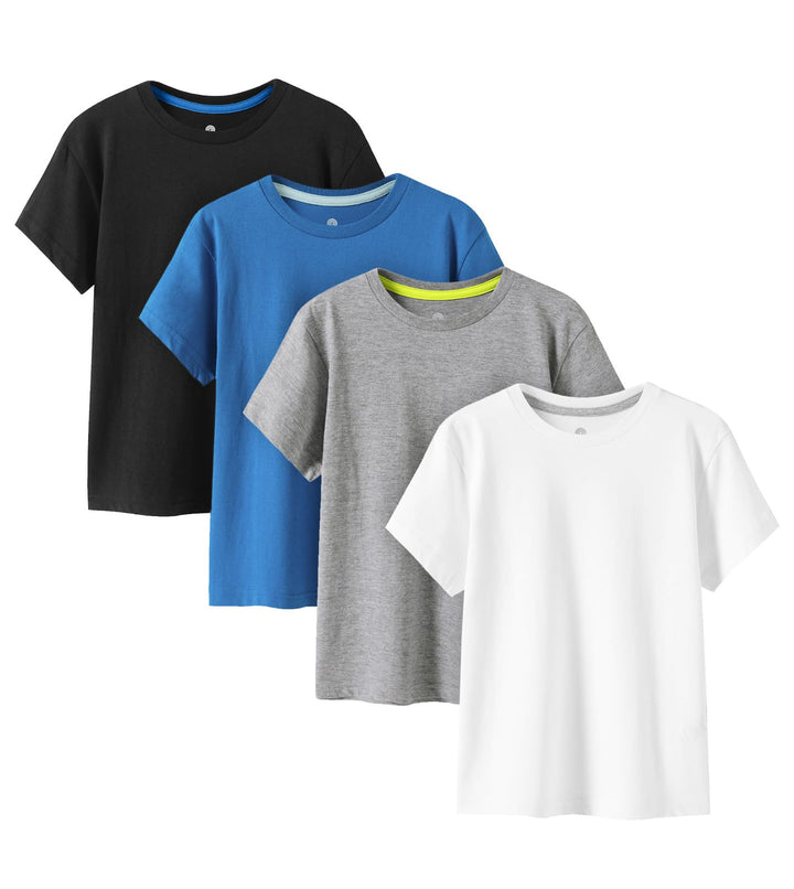 LAPASA Kinder T Shirt 100% Baumwolle 4er Pack Unisex 3-13 Jahre/ 95-165 Jungen Jungs Sport Tshirt K0