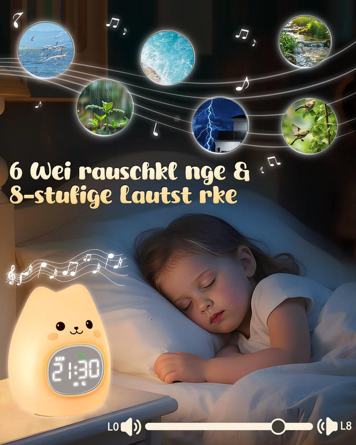 Yiliaw Katzen Kinderwecker mit Nachtlicht – Schlaftrainer & Aufwachuhr, wiederaufladbare Silikonlamp