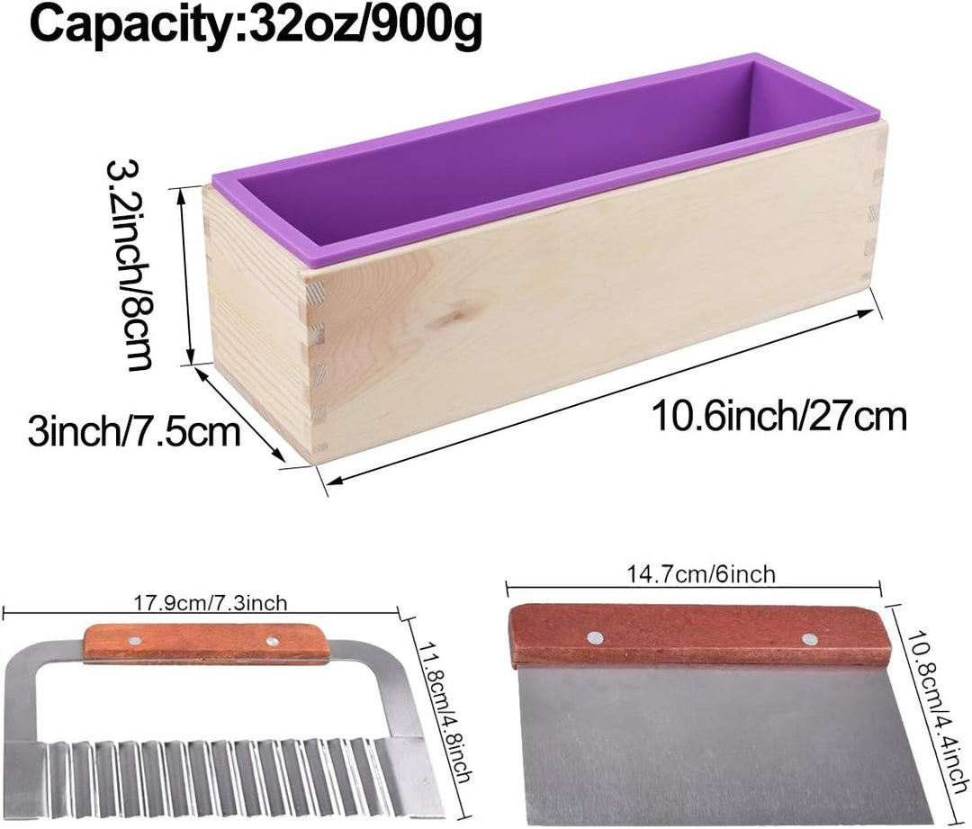 AOFOX Holzseifenlaibform und Seifenschneider-Set - 2 Stück Rechteck Silikonform unterschiedlicher Gr