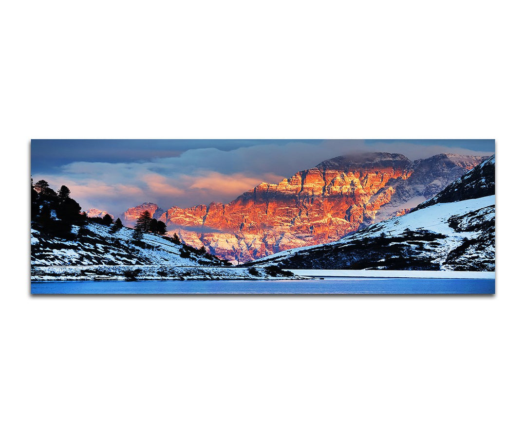 Paul Sinus Art Panoramabild auf Leinwand und Keilrahmen 150x50cm Italien Dolomiten Berge Schnee Aben