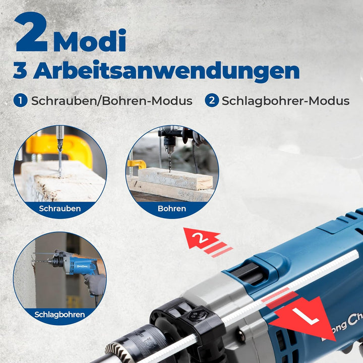 DongCheng Schlagbohrmaschine Bohrhammer 710W,13 mm Bohrfutter Schlagbohrer 45,000 IPM, 3000 RPM mit