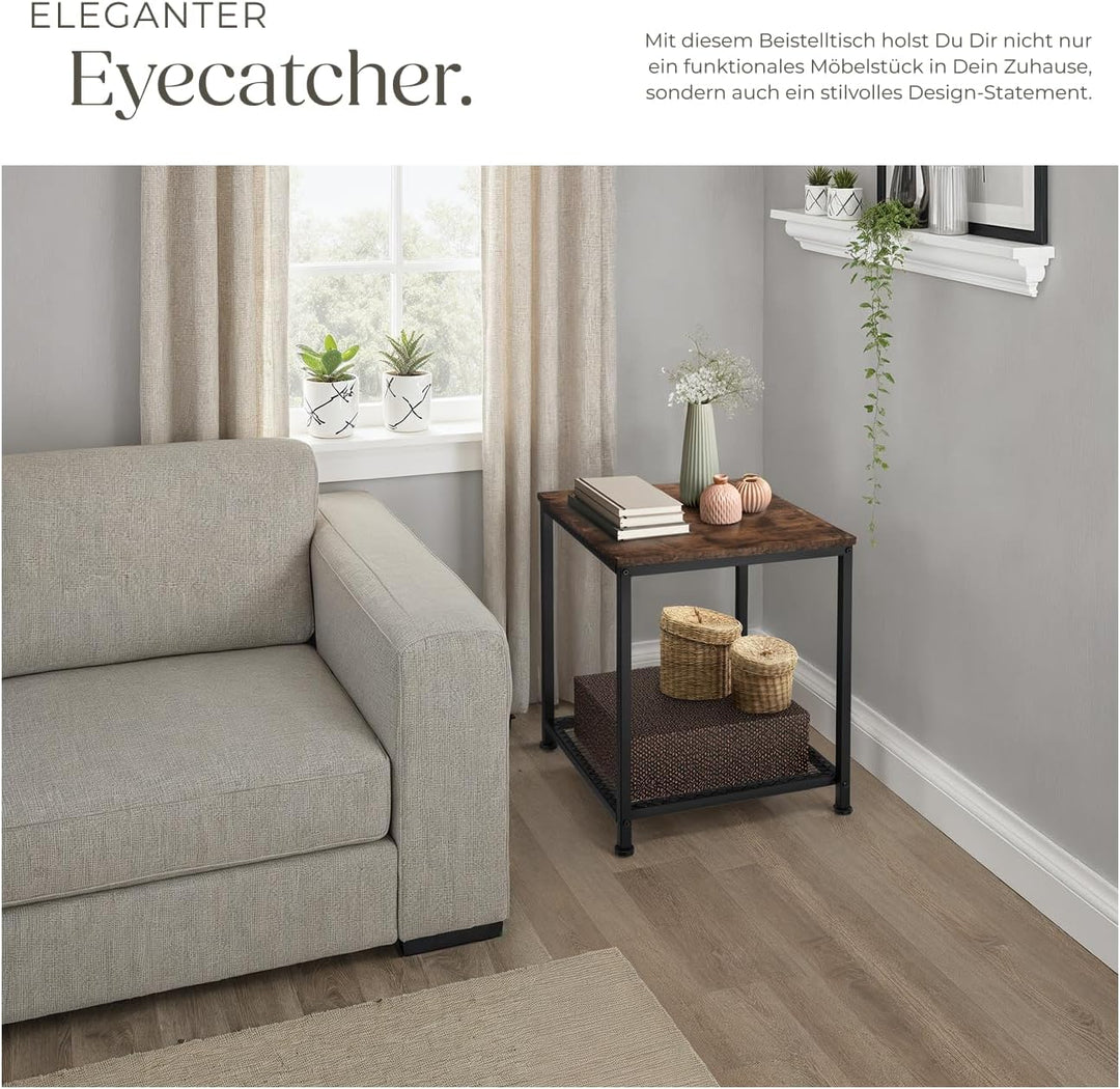tectake® Beistelltisch Holz &amp; Metall, Couchtisch mit Stauraum auf Zwei Ebenen, Kleiner Tisch 45,5 x