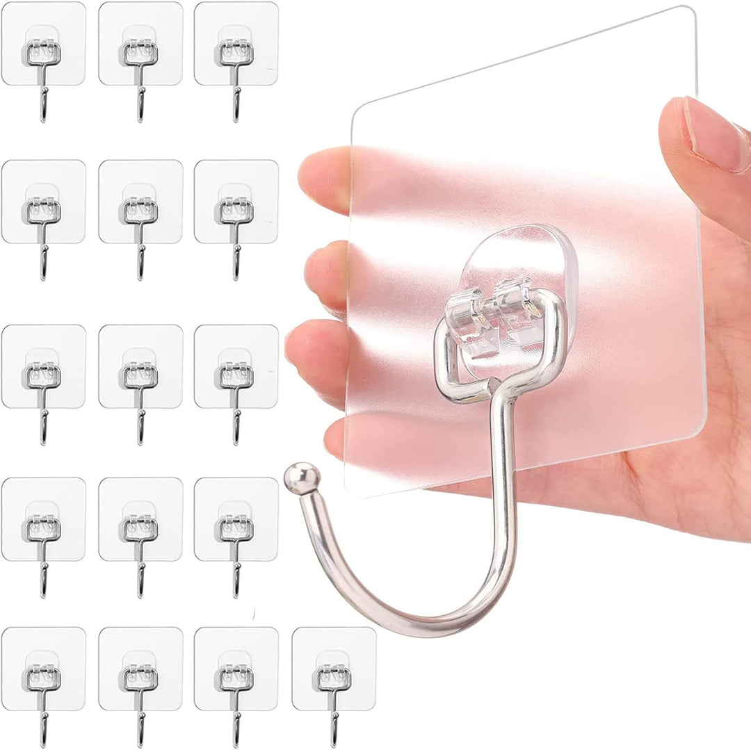 Charfia 16 Stück 15kg (Max) Selbstklebend Haken Extra Stark, Grosse Klebehaken Transparent Haken Sel