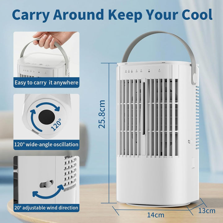 Mobile Klimaanlage, 120° Oszillation Klimaanlage Mobil, USB 4 in 1 ohne Abluftschlauch mit 2/4 H Tim