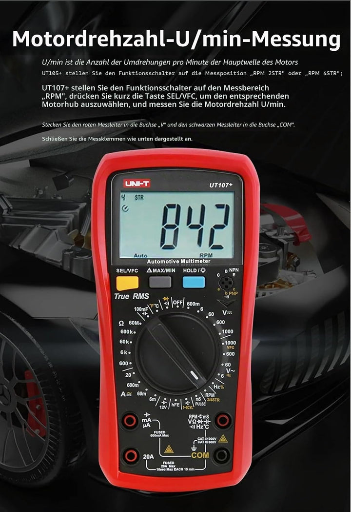UNI-T UT107+ Automobile Multimeter High Precision True RMS Automobile Automatic Range Actual Value D