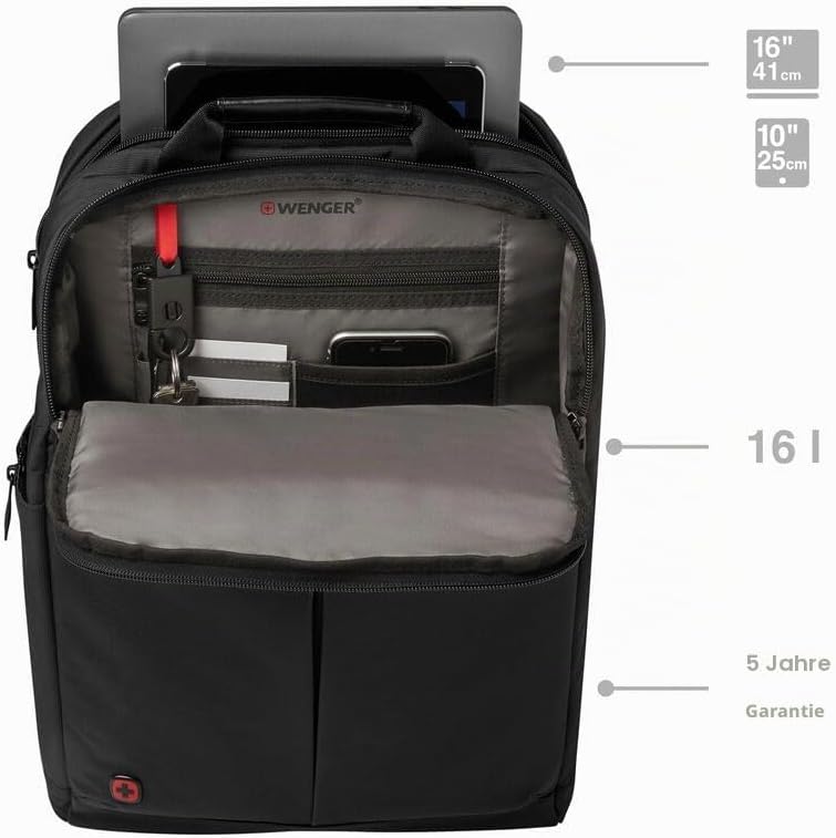 WENGER Reload 16 Laptop-Rucksack mit Tabletfach bis 10 Zoll, Notebook bis 16 Zoll, Organizer, 16 l,