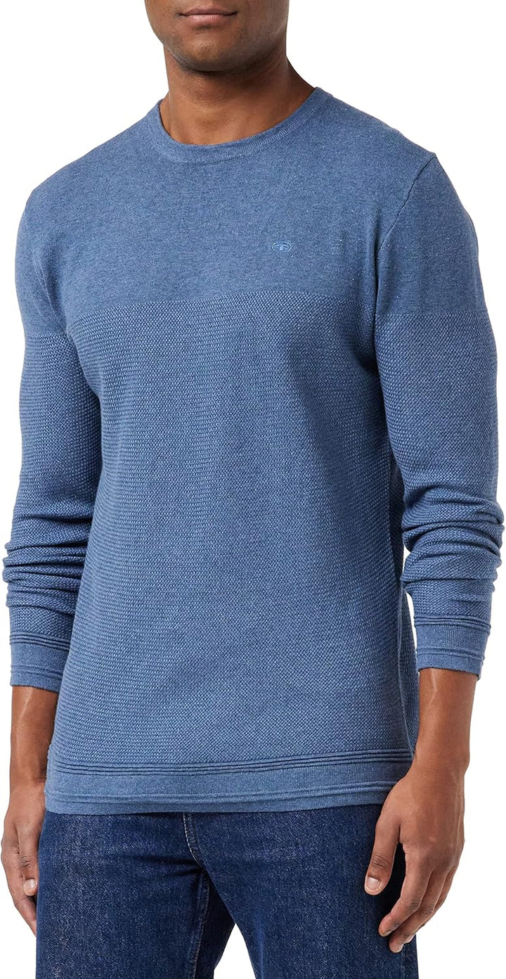 TOM TAILOR Herren Strickpullover im Struktur-Mix S 30278 - China Blue Melange, S 30278 - China Blue