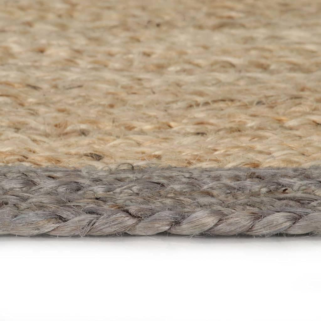 homiuse Teppich Handgefertigt Jute mit Grauem Rand 180 cm Teppich Wohnzimmer Teppich Rund Outdoor Te