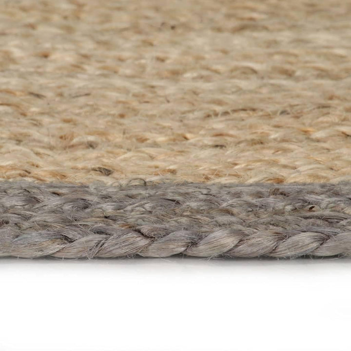 homiuse Teppich Handgefertigt Jute mit Grauem Rand 180 cm Teppich Wohnzimmer Teppich Rund Outdoor Te