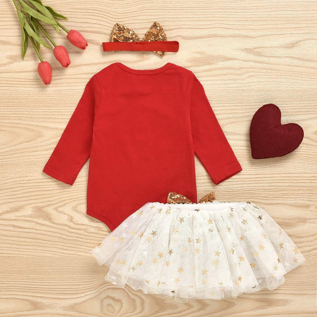 Neugeborenes Baby Mädchen Weihnachtsoutfits My 1st Christmas Strampler + Tutu Rock + Stirnband 3Pcs