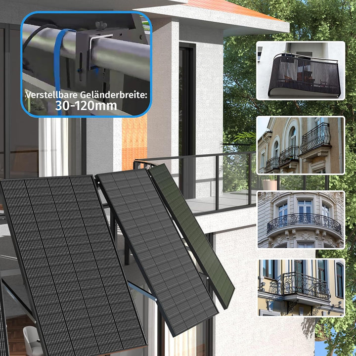 SUNSHARE RAY 200W Full Black Solarmodul inkl. Geländer-Halterung – TopCon N-Typ – 25% Wirkungsgrad –