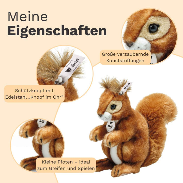 Steiff Niki Eichhörnchen - 21 cm - Kuscheltier für Kinder - weich & waschbar - rotbraun (045141), Ro