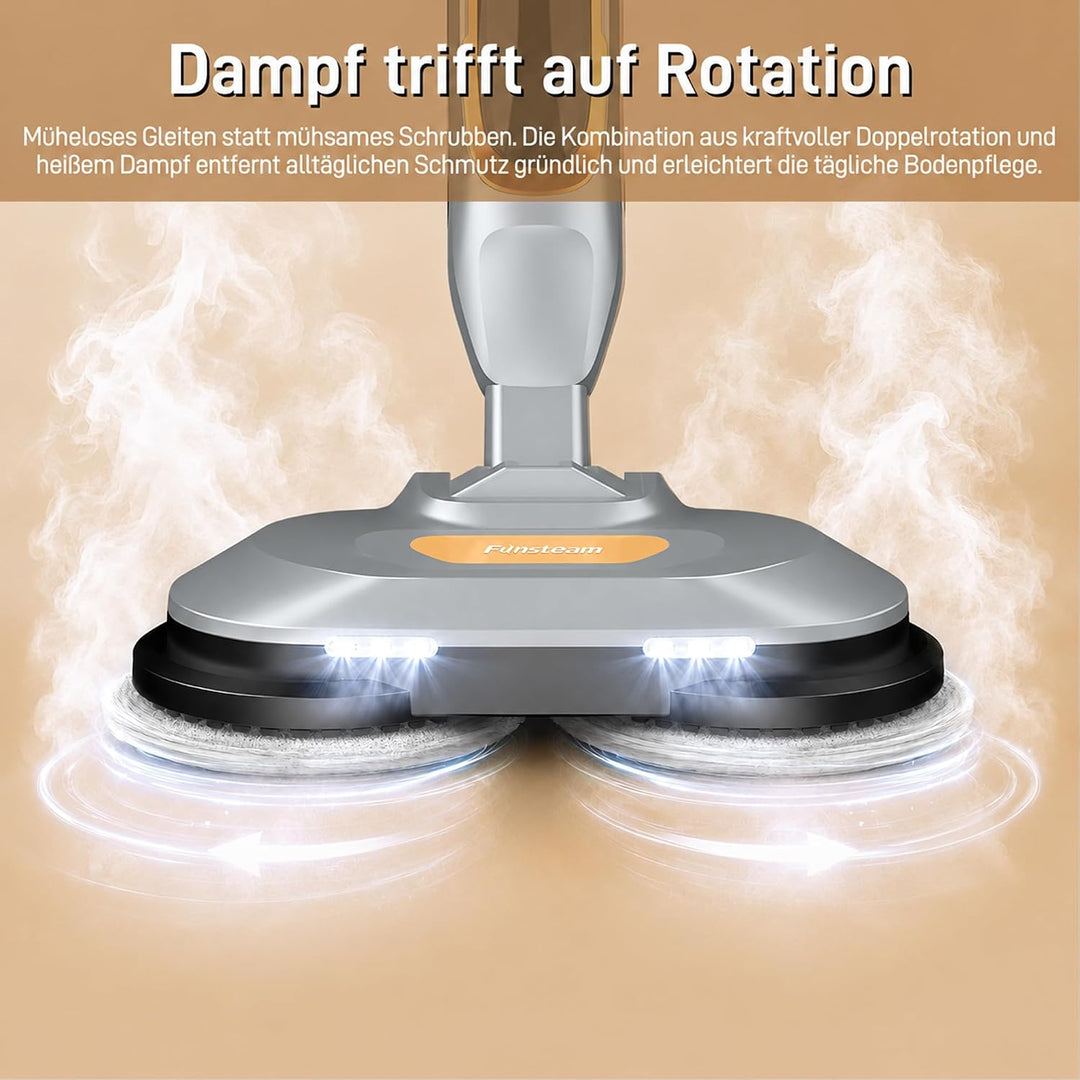 Dampfreiniger Steam Mop mit Doppelrotation und Eigenantrieb | 6 waschbare Mikrofaser-Pads, 4 Reinigu