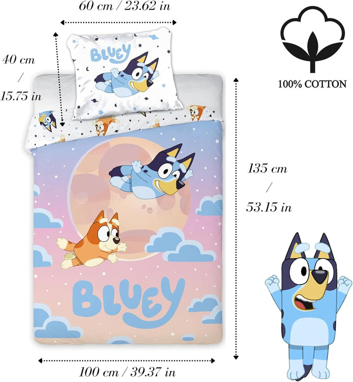 BrandMac Bluey & Bingo Junior Bettwäsche-Set | Bettbezug 100x135 cm mit Kissenbezug 40x60 cm | Offiz