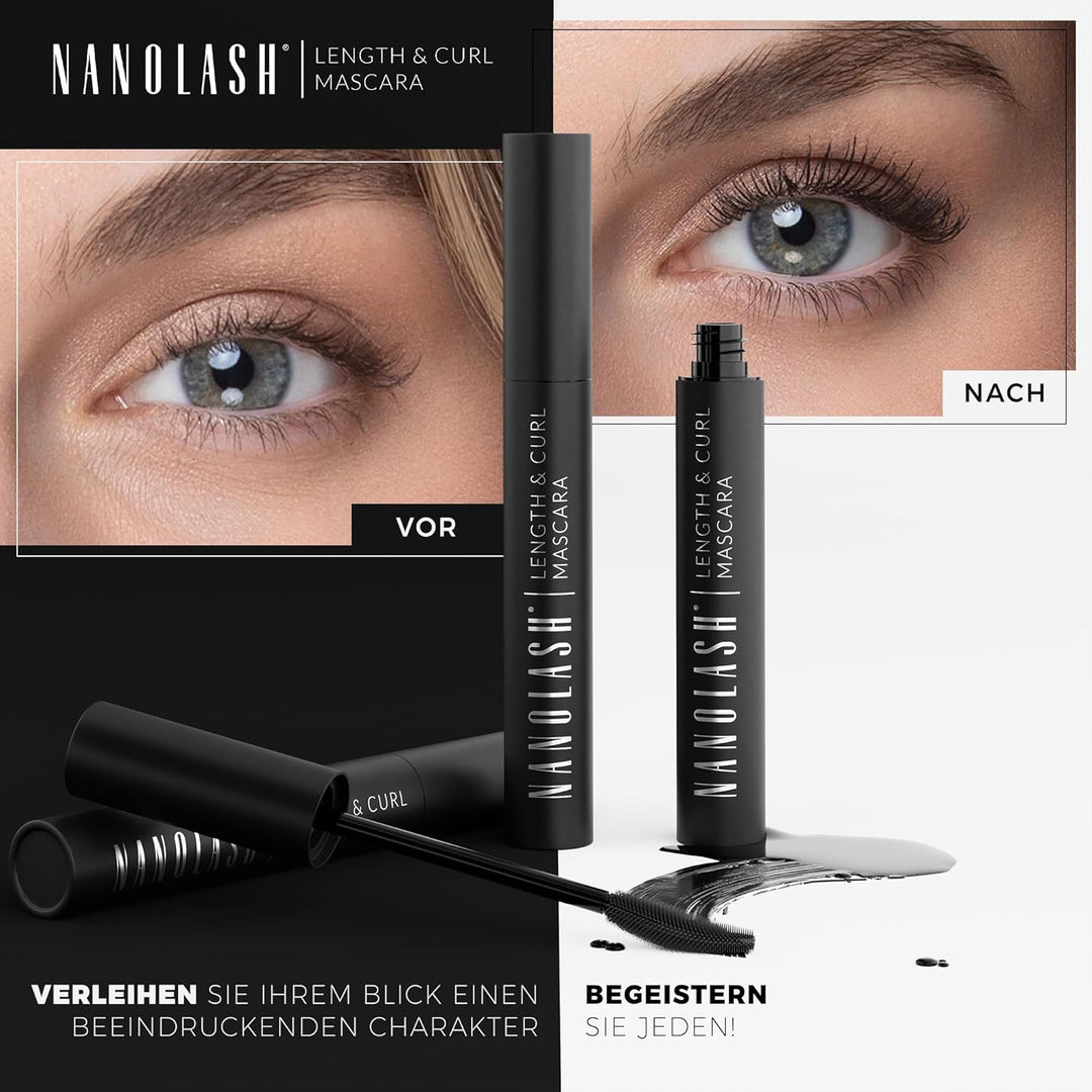 Wimperntusche für Länge und Schwung Nanolash 10ml - verlängernde und kräuselnde Mascara, Effekt von