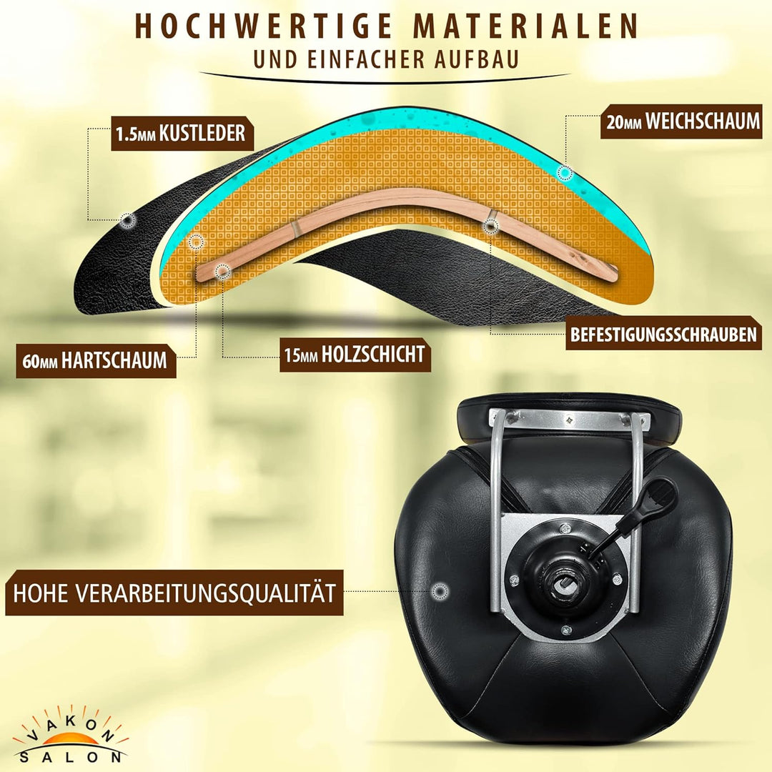 Premium Sattelhocker schwarz mit Bremse und Lehne, Sattelstuhl für Rückenentlastung, Rollhocker höhe