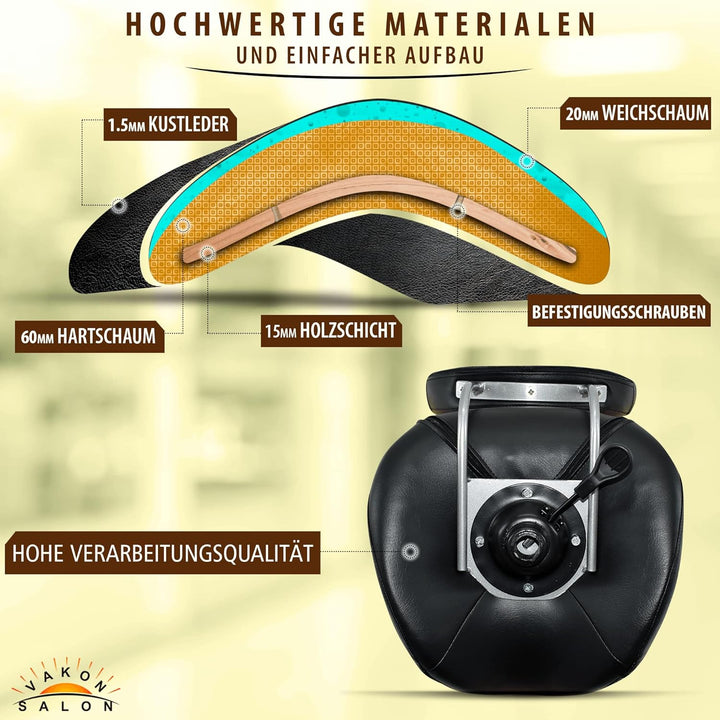 Premium Sattelhocker schwarz mit Bremse und Lehne, Sattelstuhl für Rückenentlastung, Rollhocker höhe