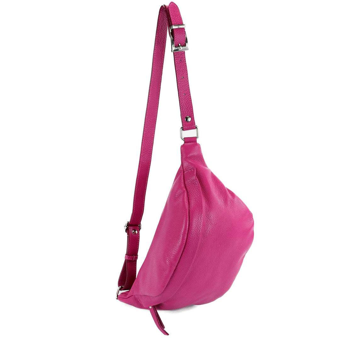 modamoda de - T77 - ital. Hüfttasche Bauchtasche Brusttasche Large aus weichem Leder, Farbe:Pink Ros