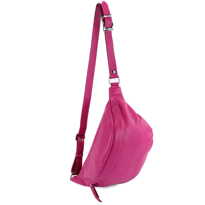 modamoda de - T77 - ital. Hüfttasche Bauchtasche Brusttasche Large aus weichem Leder, Farbe:Pink Ros