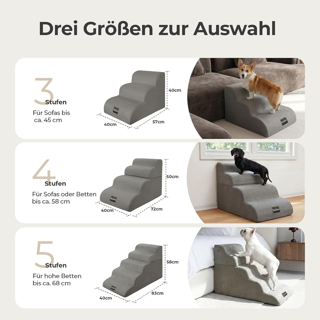 Sytopia Hundetreppe 5 Stufen, 58 cm, bis 36 kg, Katzentreppe für Bett Sofa Couch, 30D CertiPUR-US Sc