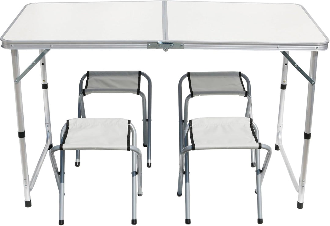 BDW Camping Sitz Garnitur - Klapptisch und 4 Stuhle - Gartenmöbel, Klappbar, Tisch 120x60 Höhenverst