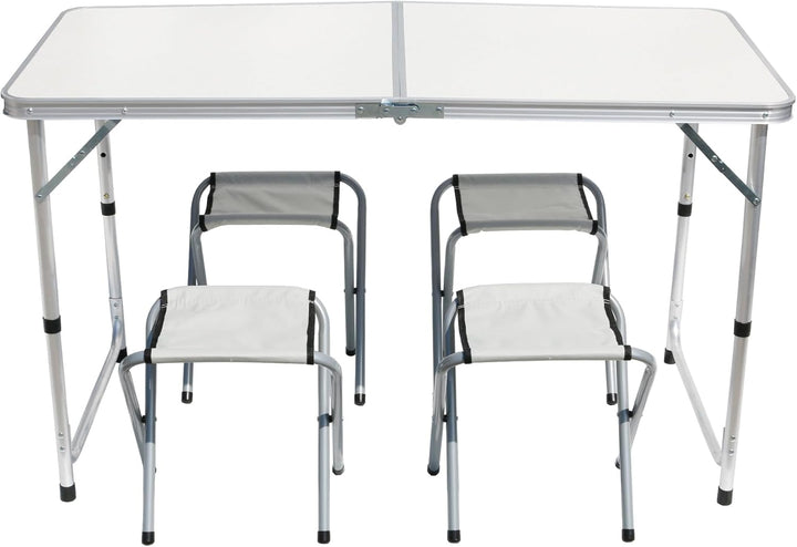 BDW Camping Sitz Garnitur - Klapptisch und 4 Stuhle - Gartenmöbel, Klappbar, Tisch 120x60 Höhenverst