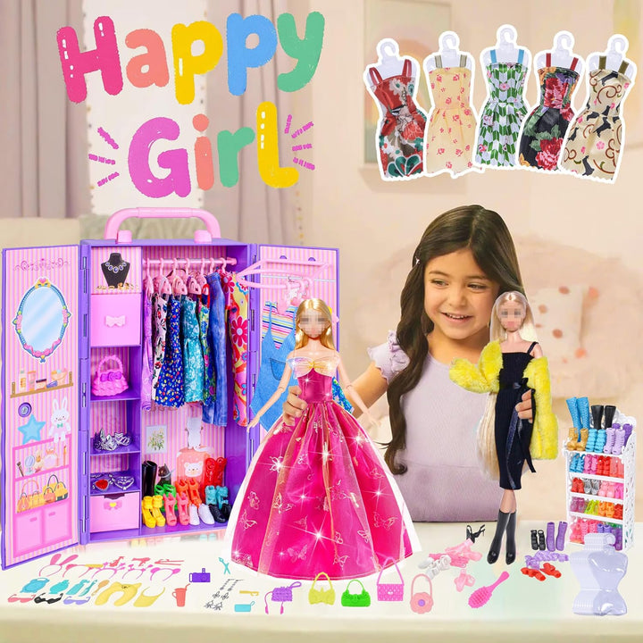 dollbie 11.5 Zoll Mädchen Puppe mit Puppe Kleiderschrank Schrank Playset schliessen Mode Lange Kleid