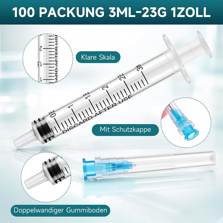 100 Stück 3ml, 23G x 1" (0.64 x 25mm), Präzisions-Messwerkzeuge | Klare Skala, Einzeln Verpackt, Für