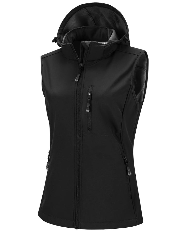 33,000ft Damen Softshell Westen mit Abnehmbare Kapuze Fleece Gefütterte Ärmellose Jacke Wasserdichte