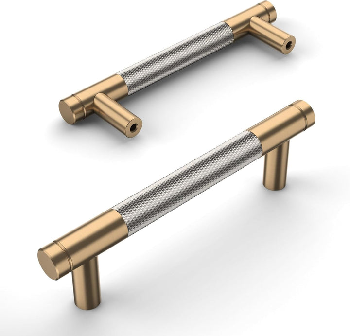 9BUILD 10 Stück Schrankgriffe Gold und Grau Lochabstand 96mm Griffe für Küchenschränke Gerändelte Mö