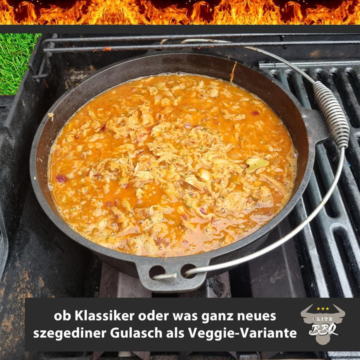 ELITE BBQ Suppenkessel dutch-oven set mit Füssen 6.0 qt, unser Eintopfofen für Kesselgulasch mit dut