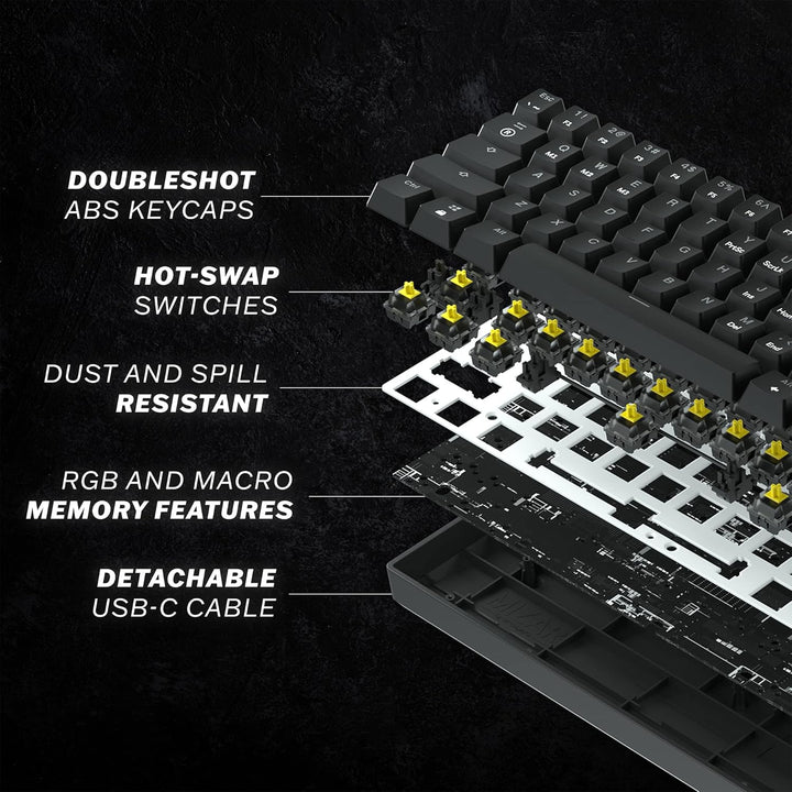 HK Gaming GK61 mechanische 60 Prozent Tastatur | 61 programmierbare Tasten mit RGB Beleuchtung | Kom