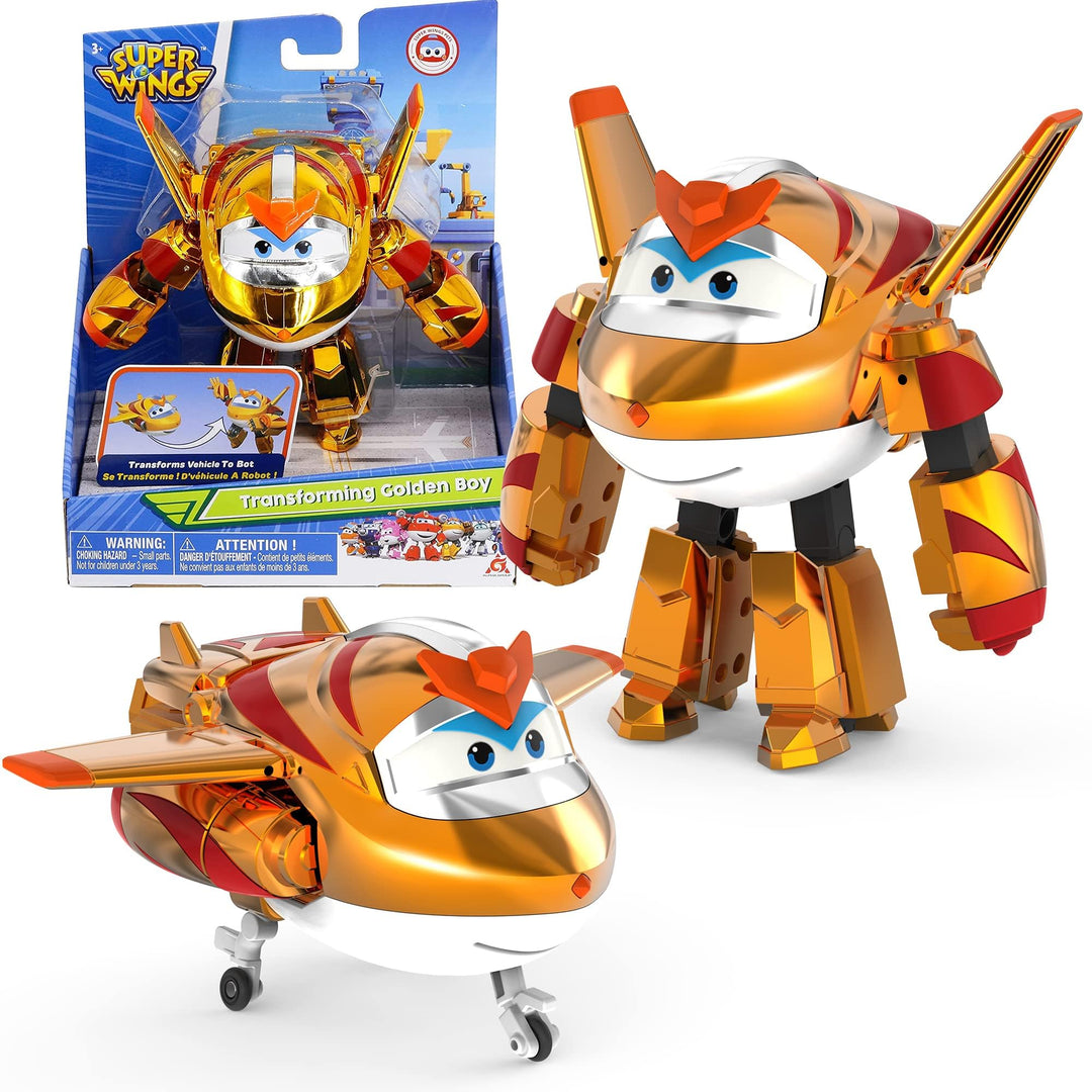Super Wings Transforming Golden Boy, ca. 12.7 cm grosse verwandelbare Spiel-Figur, Spielzeug-Flugzeu