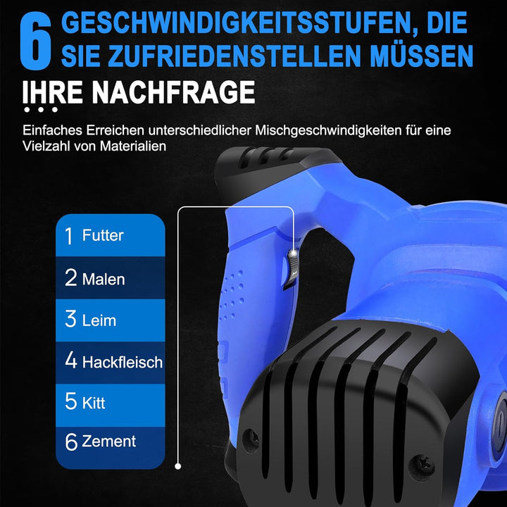 2600W Farb-Mörtelrührer Rührwerk (6-Gang-Getriebe, 0-1700 U/min, M14-Gewinde, Rührer für Mörtel Ø 12