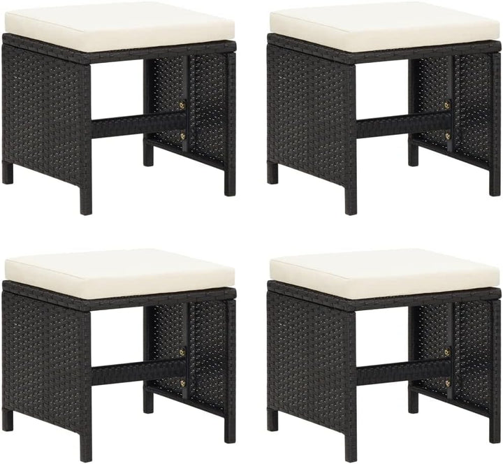 homiuse 40,5x40,5x35 cm Gartenhocker 4 STK. mit Sitzkissen Poly Rattan Schwarz Fussbank Rattan Hocke
