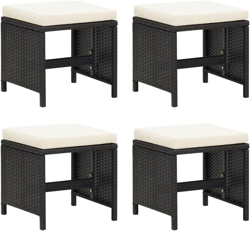 homiuse 40,5x40,5x35 cm Gartenhocker 4 STK. mit Sitzkissen Poly Rattan Schwarz Fussbank Rattan Hocke
